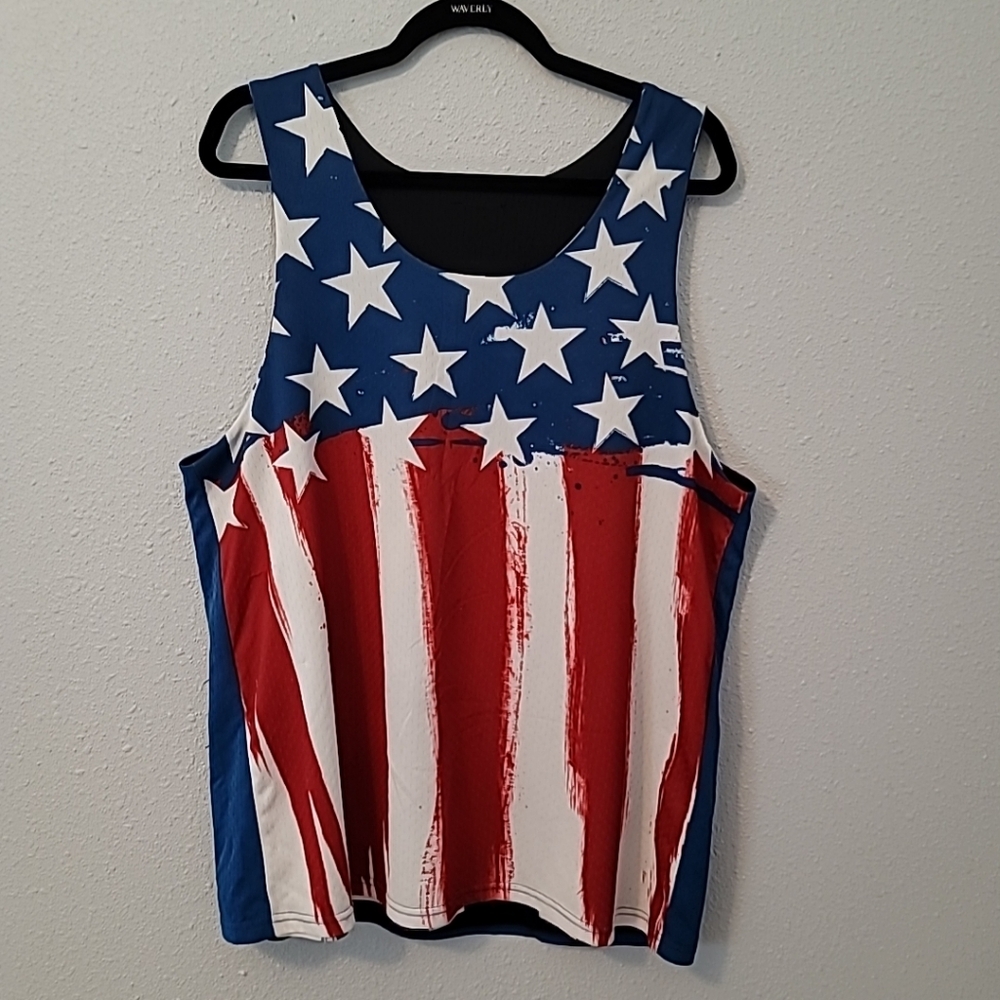 Reversible American Flag Tank Top~ Reverse side B&W OS (22" Chest)